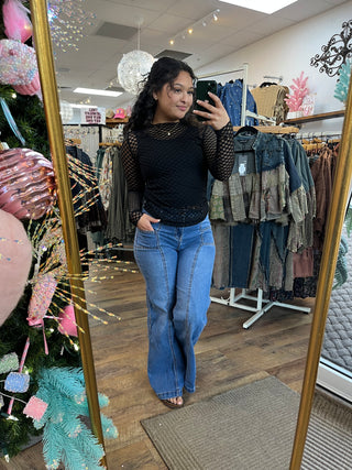 Davi & Dani Large Black Dot Mesh Layering Top