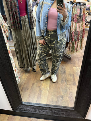 BlueVelvet Camo Faux Distressed Patchwork Pants