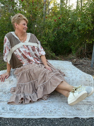 Easel Mocha Polka Dot Tiered Maxi Skirt