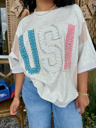 Alternate view of USA Pearl Heather Terry Top Oversized
