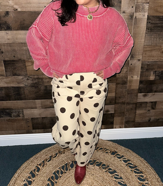 Red Ribbed Oversized Sweater Top