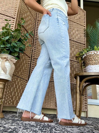 Alternate view of Mica W3449 Denim Light Wash Straight Leg Raw Hem Jeans
