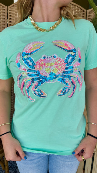 Gypsy Gems Mint Sparkle Crab Tee Top
