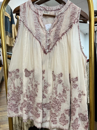 POL Free Spirit Washed Wine Embroidered Top