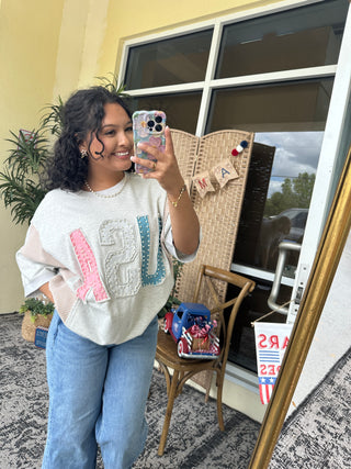 Alternate view of USA Pearl Heather Terry Top Oversized
