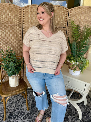 Alternate view of Just a Dream Natural Crochet VNeck Top
