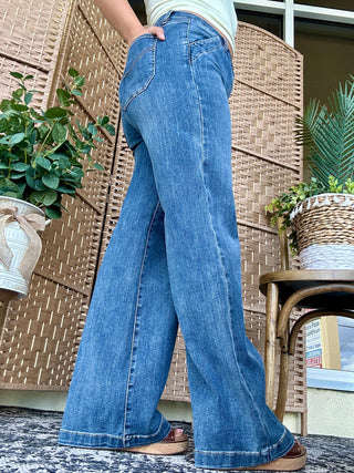 Alternate view of Mica Navy Wash Wide Leg Jeans

