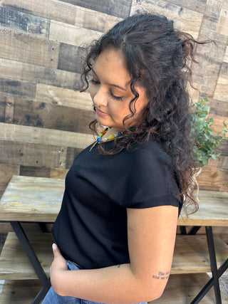 Alternate view of Like Love Black Cap Slv V Neck Knit Top
