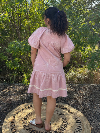 Alternate view of Forte Blush Embroidered Puff Slv Ruffle Hem Dress
