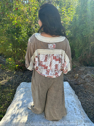 Oli & Hali CHARCOAL Criss Cross Ribbed Patchwork Top