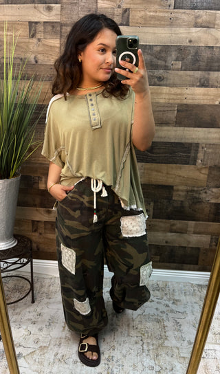 POL Lace Shoulder Button Front Top FINAL SALE