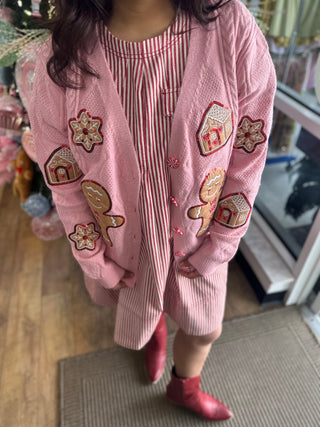FINAL SALE- Pink Cable Knit Gingerbread Cardigan Top