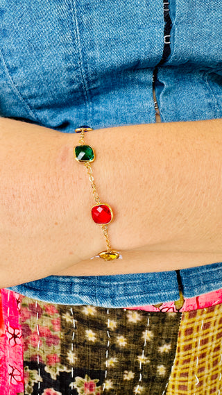 Red Confetti Crystal & Gold Magnetic Bracelet
