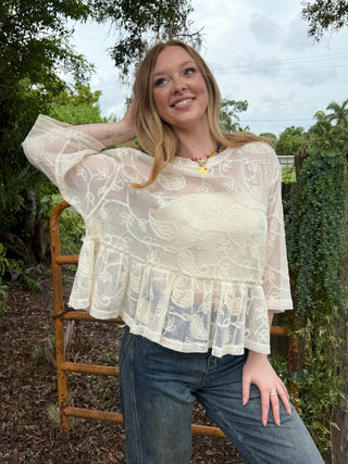 Risk It All NATURAL Dolman Lace Top OVERSIZED
