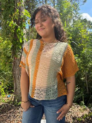 Mello Mustard, Sage & Oatmeal Stripe Crochet Top