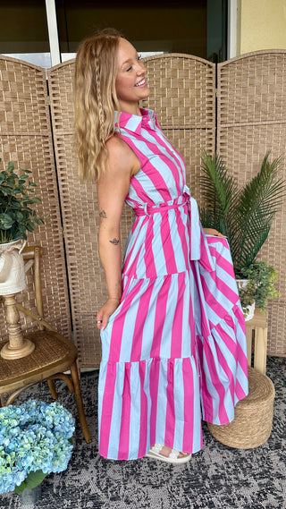 Wish You Well Pink & Periwinkle Stripe Dress
