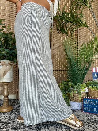 Alternate view of Headed to the Hamptons Seersucker Wide Leg Pants
