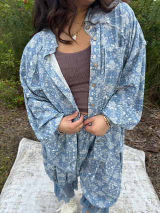 Oli & Hali Blue Paisley Splatter Long Sleeve Top