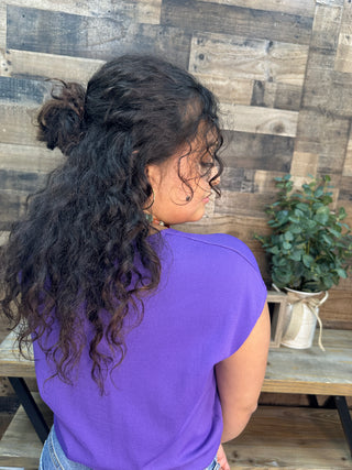 Alternate view of Like Love Purple Cap Slv V Neck Knit Top
