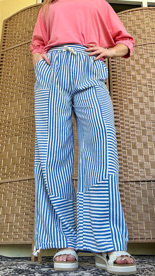 Alternate view of Breezy Beach Blue Striped Wideleg Jogger Pants
