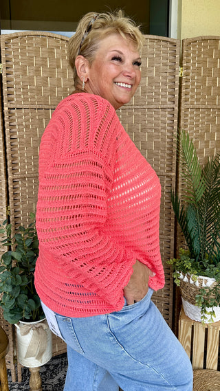Alternate view of Oh Bouy! CORAL Slouchy Sweater Top
