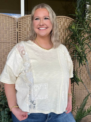 Alternate view of Boho Bliss Natural Patchwork Lace Top
