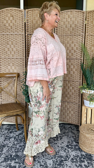 Alternate view of Dandelion Floral & Lace Wide Leg Pants
