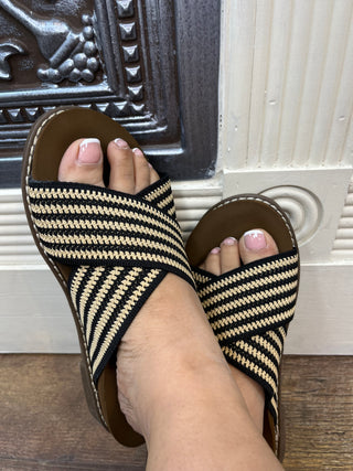 Alternate view of Yellowbox Kable Black & Tan Criss-Cross Sandal
