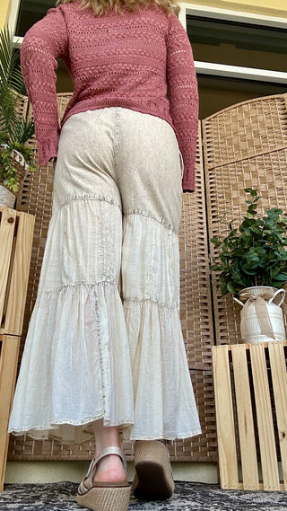 Young Threads Boho Tiered Ivory Latte Patchwork Pants
