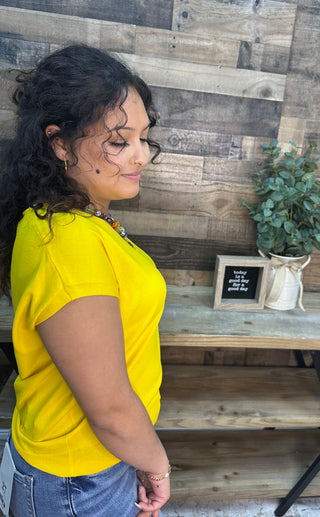 Alternate view of Like Love Yellow Cap Slv V Neck Knit Top
