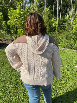 POL Mocha Sweater Top w/ Lace Down Detail