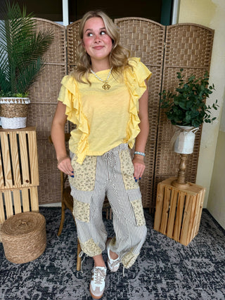 Alternate view of Prairie Mae Taupe & Yellow Jogger Pants
