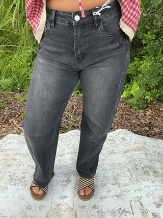Lovervet T6589 Black Barrel Leg Jeans