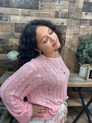 Alternate view of POL SOFT PINK Twisted Weave Long Slv Sweater Top
