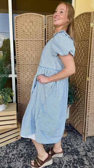 Alternate view of Bow Peep Blue Striped Midi Dress

