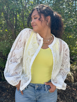 White Lace Woven Crochet Cardigan Top