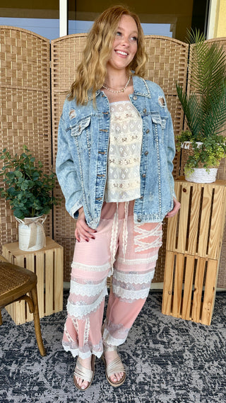 POL Moonflower Pearl Denim Jacket OVERSIZED
