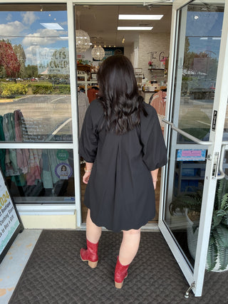 Umgee Black A-Line Dress w/ Scallop Hem