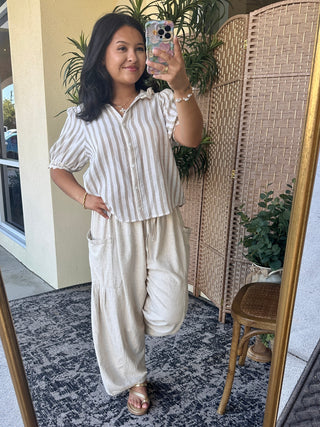 Alternate view of Walk on the Beach Natural Striped Collar Top
