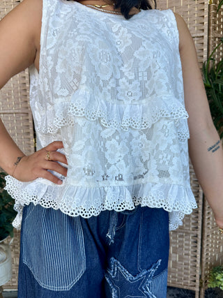 Alternate view of Saturday in the Park White Lace Layer Tank Top
