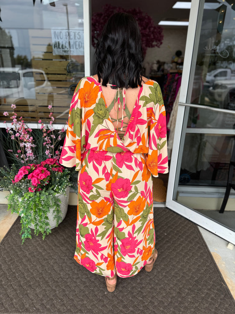 Easel - Dolman Slv Wide Leg Floral Print Jumpsuit - The Gypsy Belle Boutique