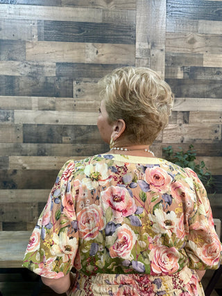 Alternate view of Oddi Spring Garden Floral Puff Slv Midi Dress
