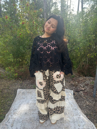 POL Leopard Boho Wide Leg Ruffle Pants