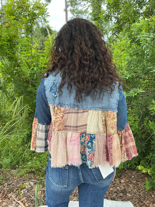 Young Threads Patchwork Denim Cropped Shrug