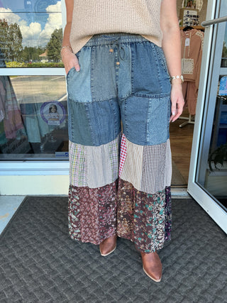 Young Threads Vintage Tiered Denim Patchwork Pants