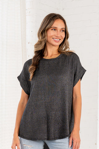 Sew In Love Gunmetal Textured Cap Sleeve Top