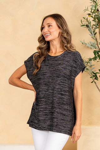Sew In Love Black & Silver Round Neck Short Sleeve Sparkle Top