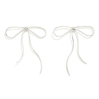Silver Metal Wire Bow Post Earrings