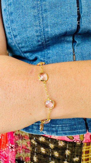 Pink Crystal & Gold Magnetic Bracelet
