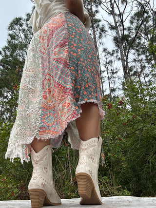 Oli & Hali Patchwork Print Cinched Midi Skirt